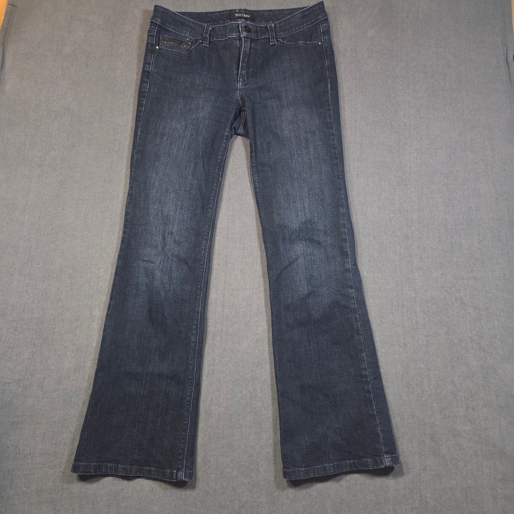 White House Black Market Jeans Womens 6S Dark Blue Blanc Boot Leg Rhinestone